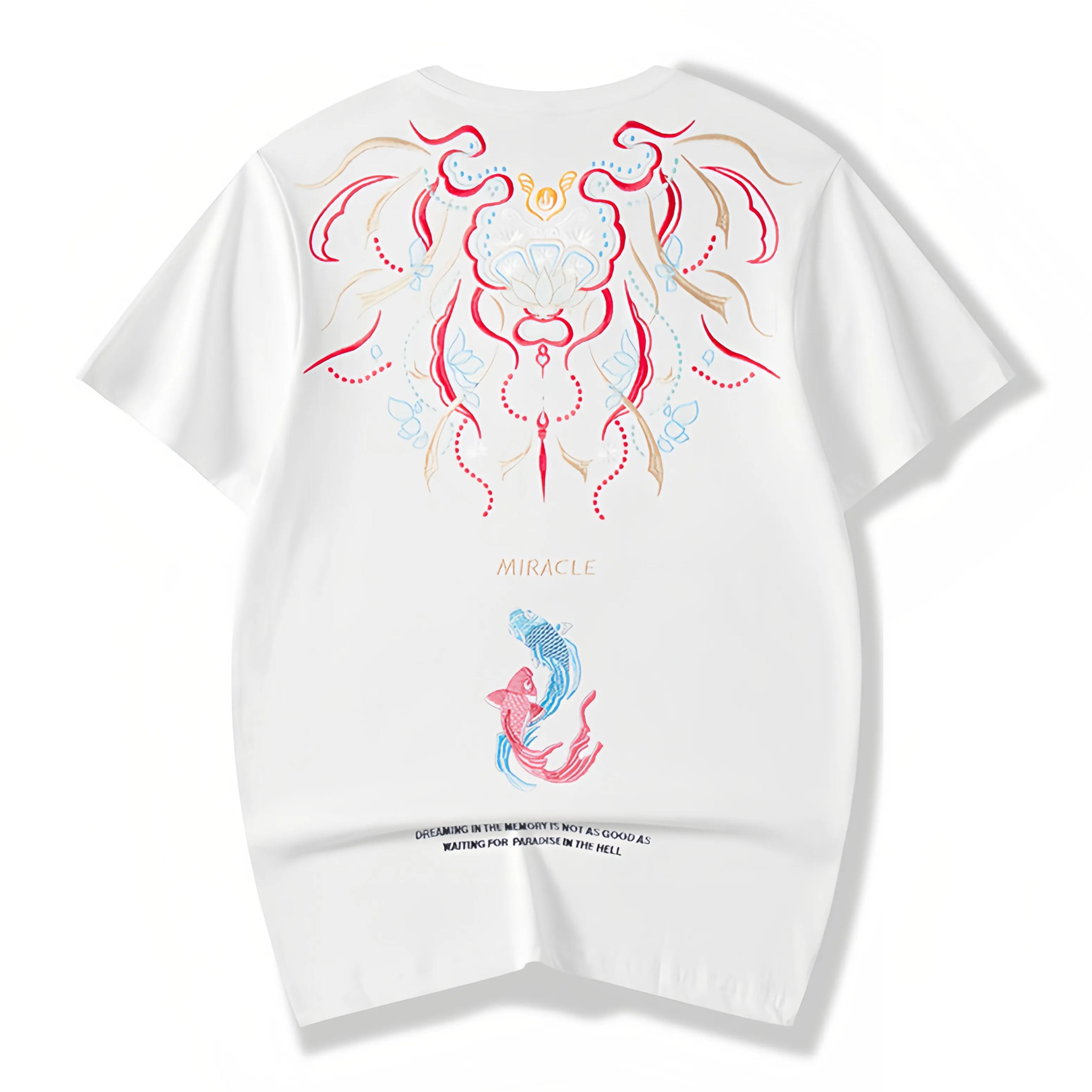 Koi Embroidered Men's T-Shirt | Cotton Hip-Hop Street Loose Large Size T-Shirt