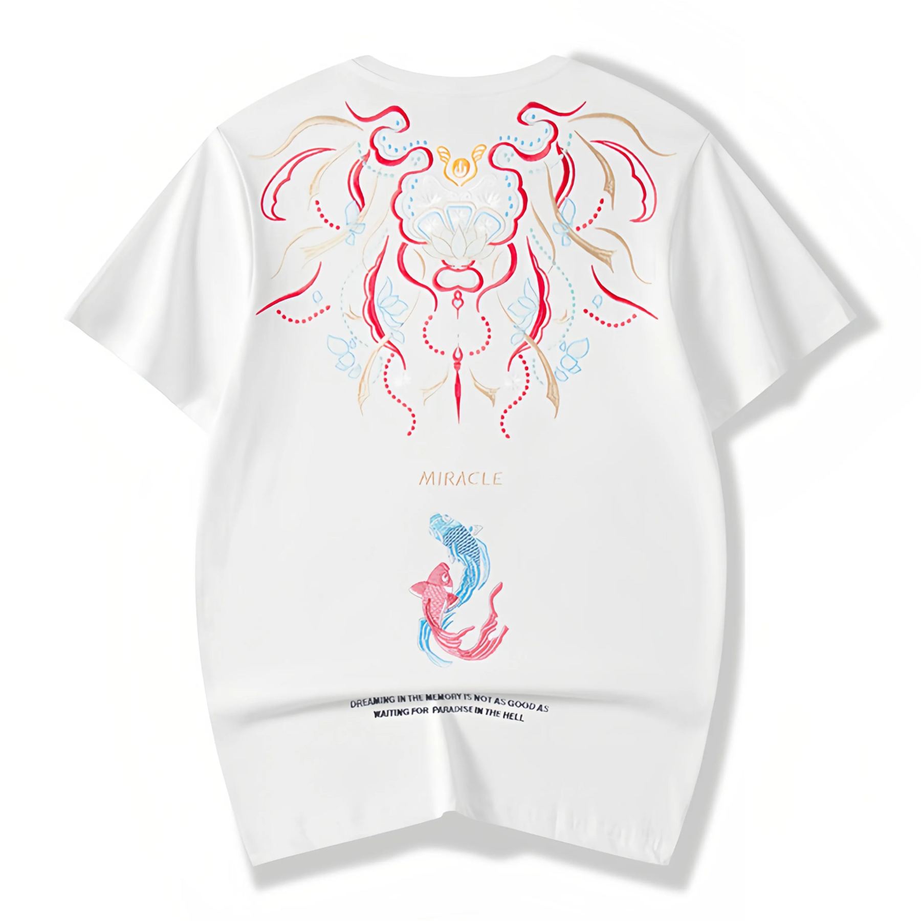 Koi Embroidered Men's T-Shirt | Cotton Hip-Hop Street Loose Large Size T-Shirt