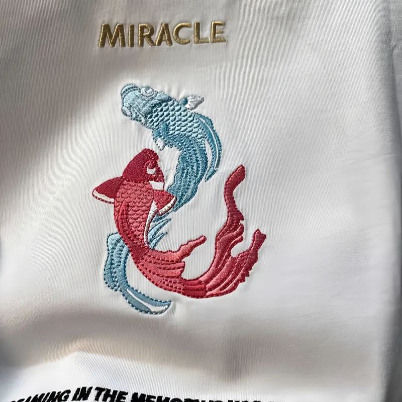 Koi Embroidered Men's T-Shirt | Cotton Hip-Hop Street Loose Large Size T-Shirt