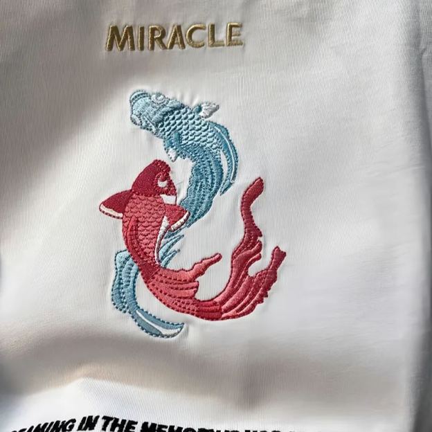 Koi Embroidered Men's T-Shirt | Cotton Hip-Hop Street Loose Large Size T-Shirt