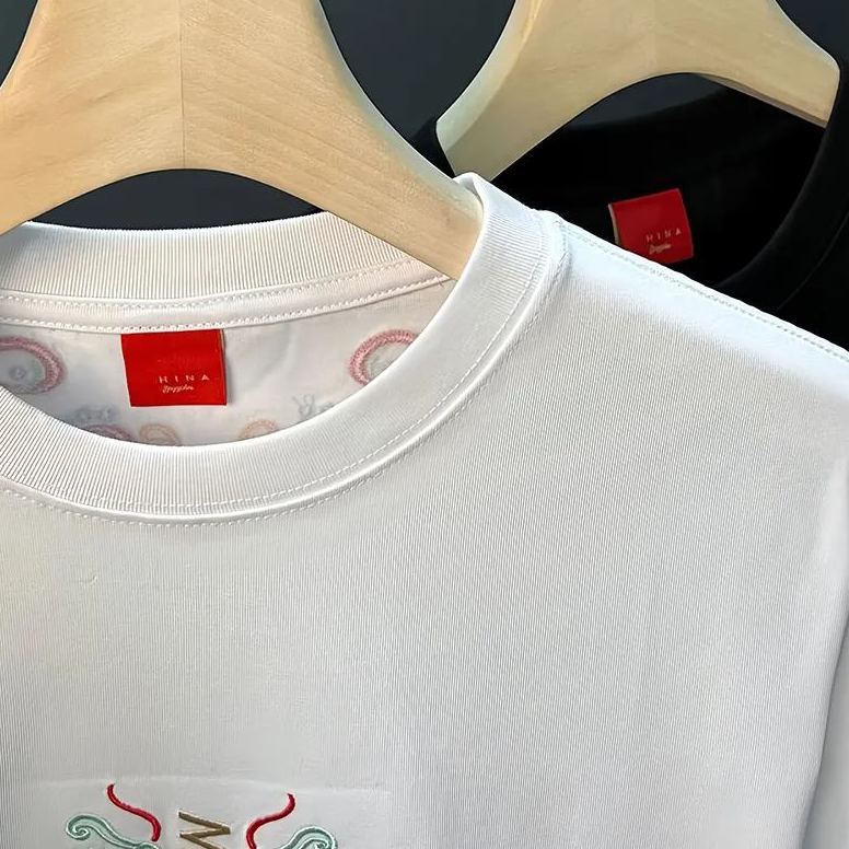 Koi Embroidered Men's T-Shirt | Cotton Hip-Hop Street Loose Large Size T-Shirt