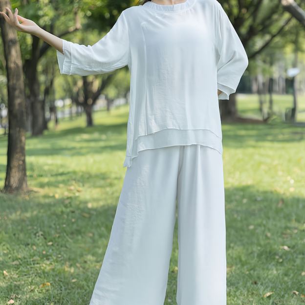 Zen Cotton and Linen Round Neck Mid Sleeve Suit
