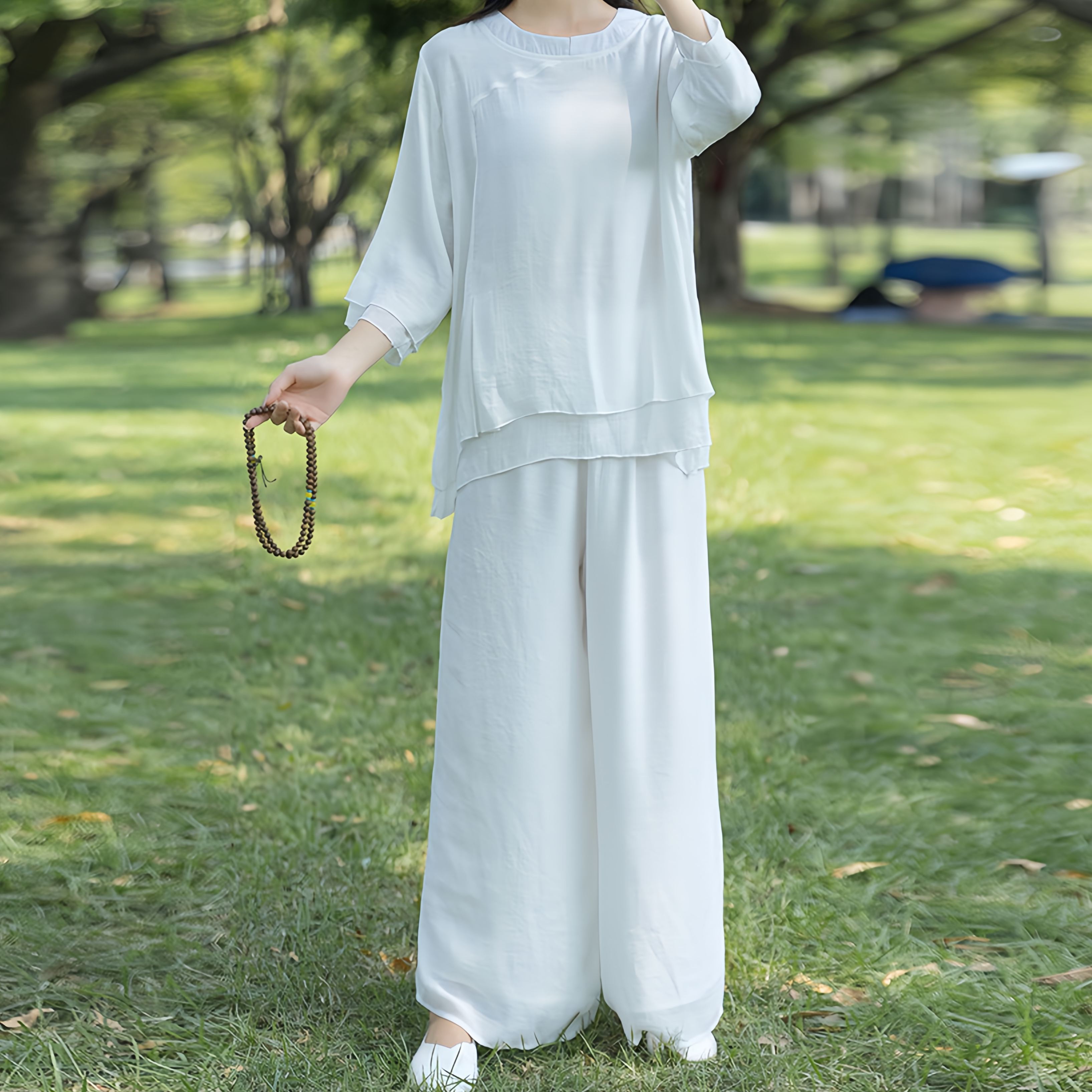 Zen Cotton and Linen Round Neck Mid Sleeve Suit