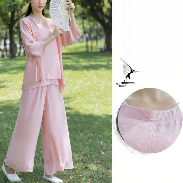 Zen Cotton and Linen Round Neck Mid Sleeve Suit