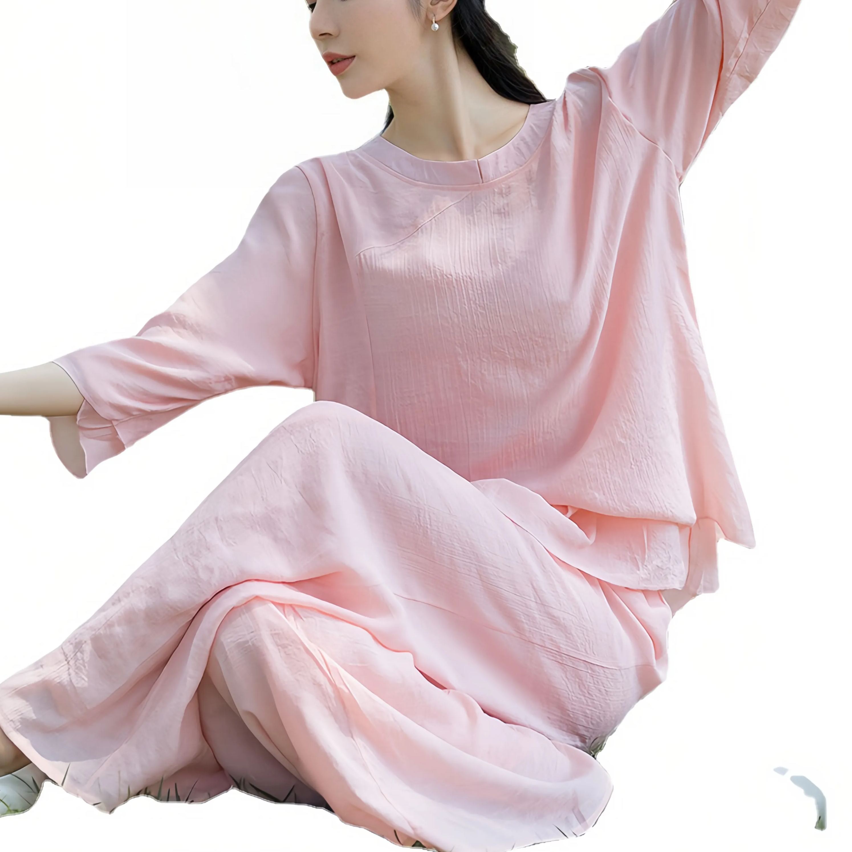 Zen Cotton and Linen Round Neck Mid Sleeve Suit
