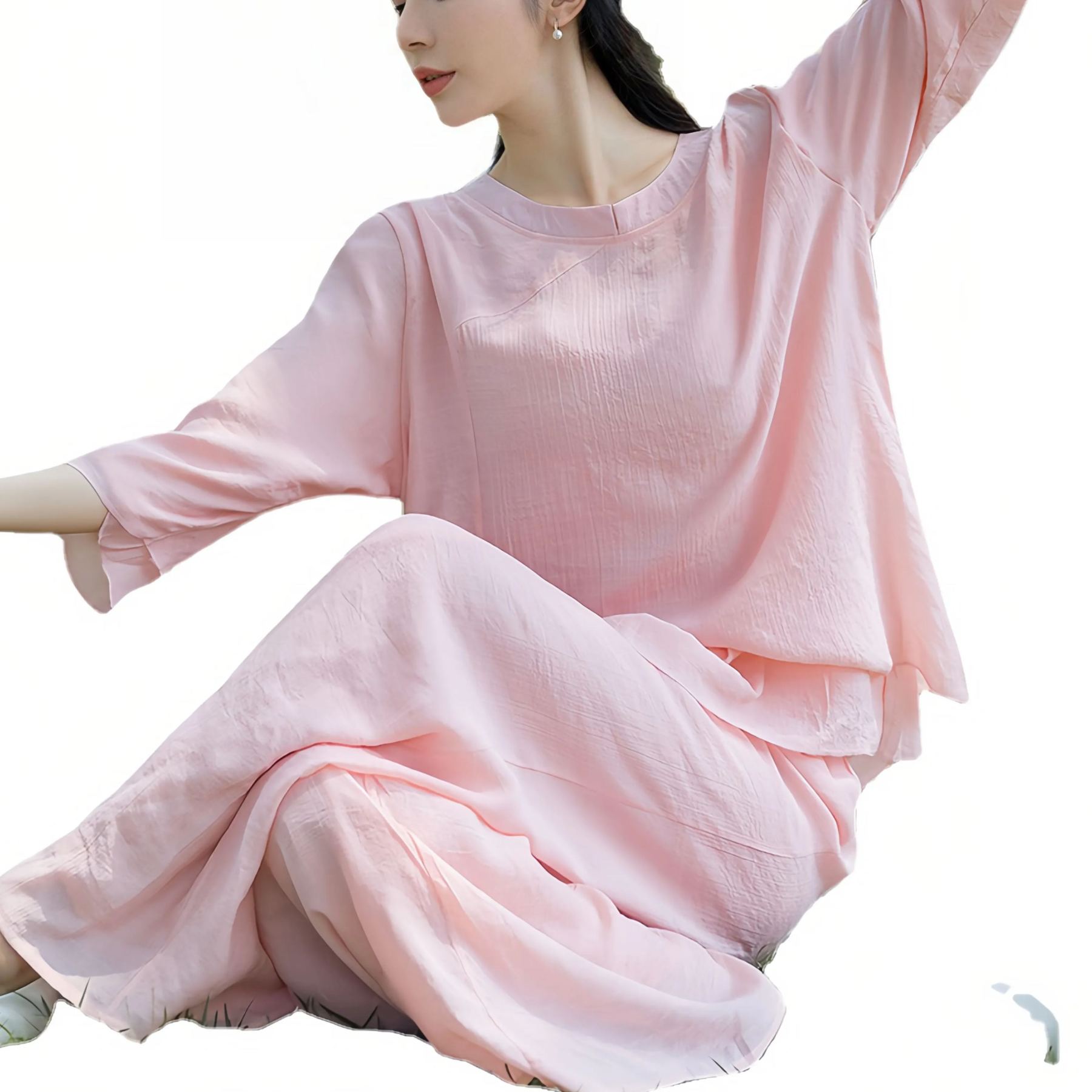 Zen Cotton and Linen Round Neck Mid Sleeve Suit