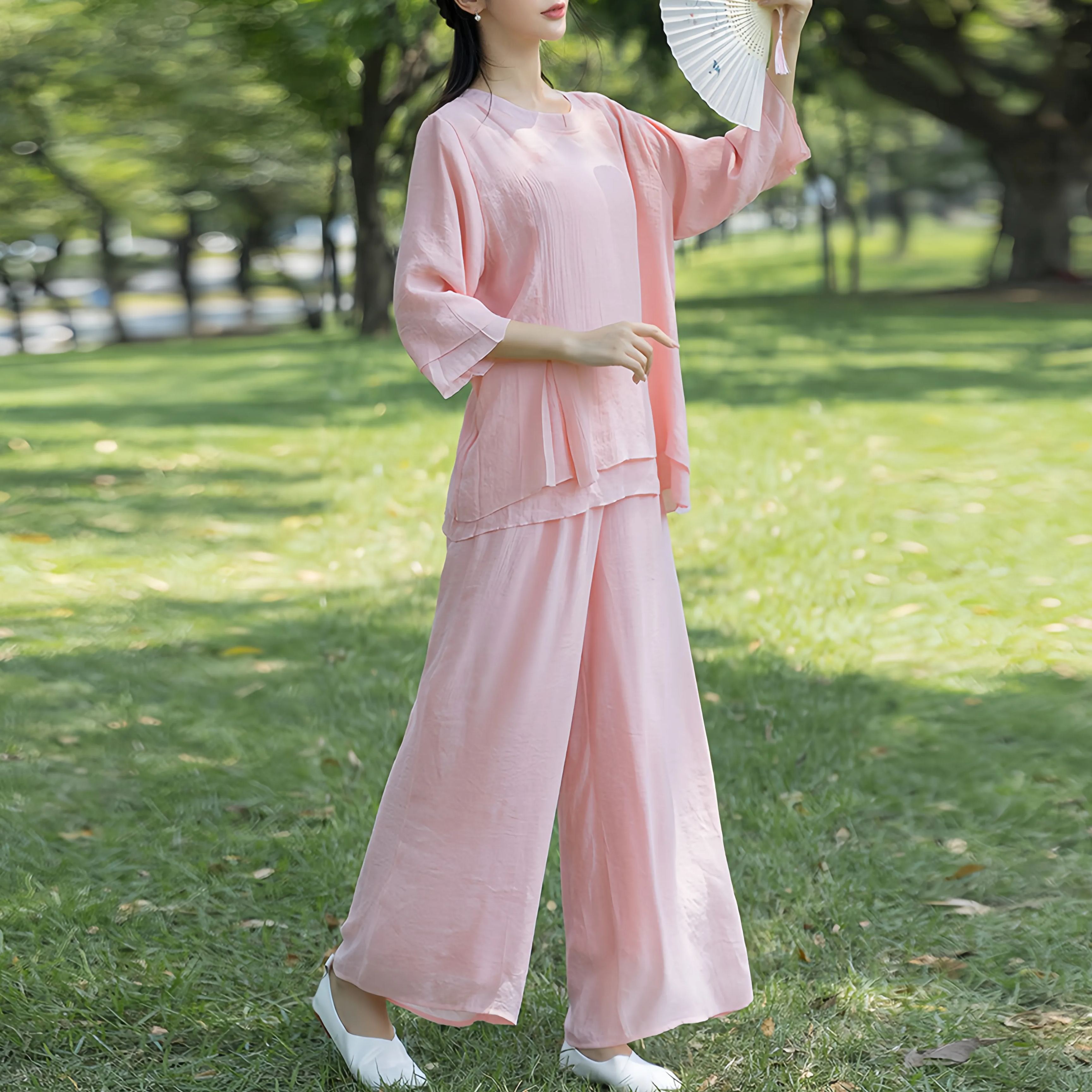 Zen Cotton and Linen Round Neck Mid Sleeve Suit