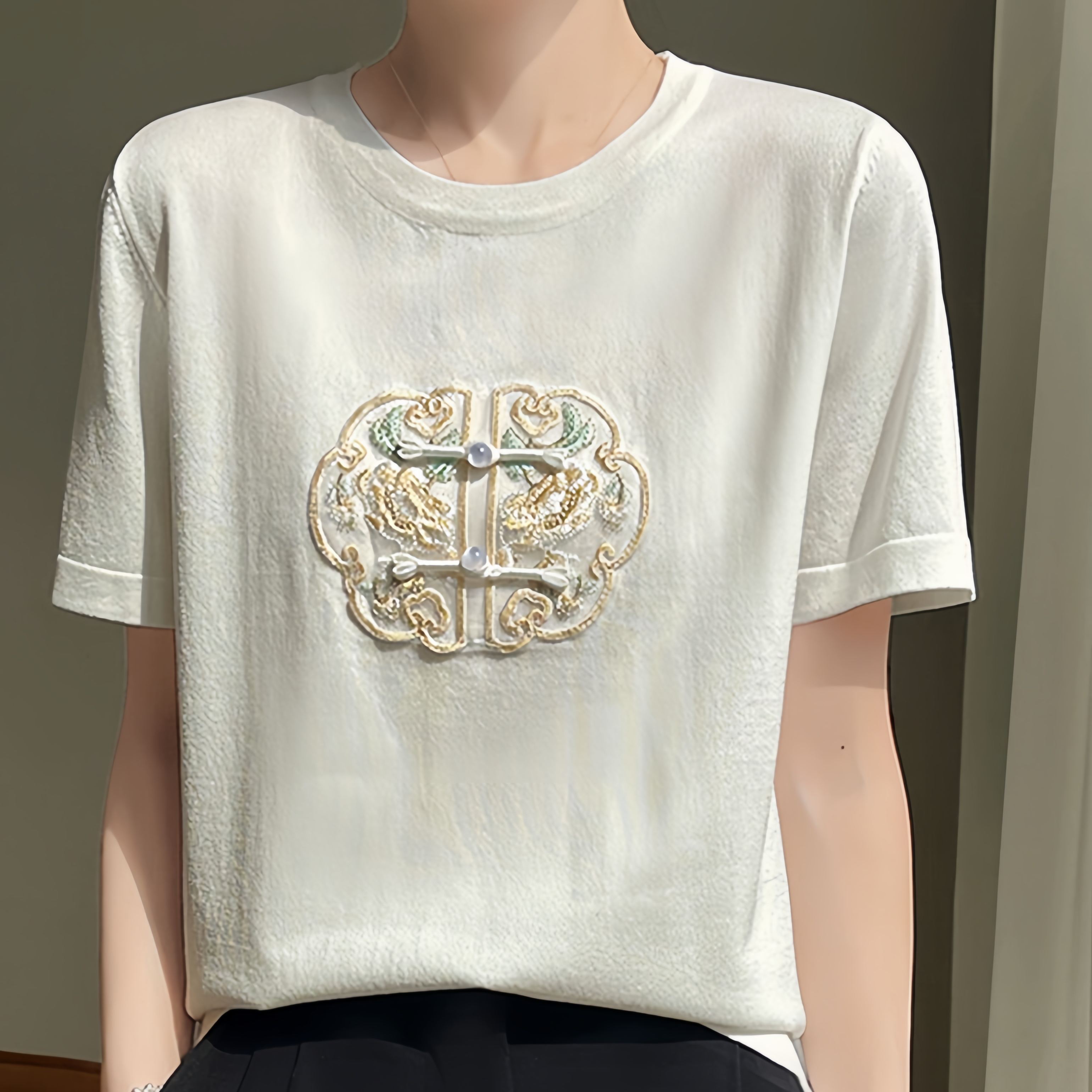 Intangible Cultural Heritage New Chinese Style Ice Silk Embroidered T-shirt for Women- EclatDoré