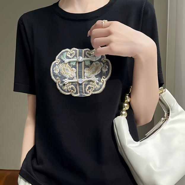 Intangible Cultural Heritage New Chinese Style Ice Silk Embroidered T-shirt for Women- EclatDoré
