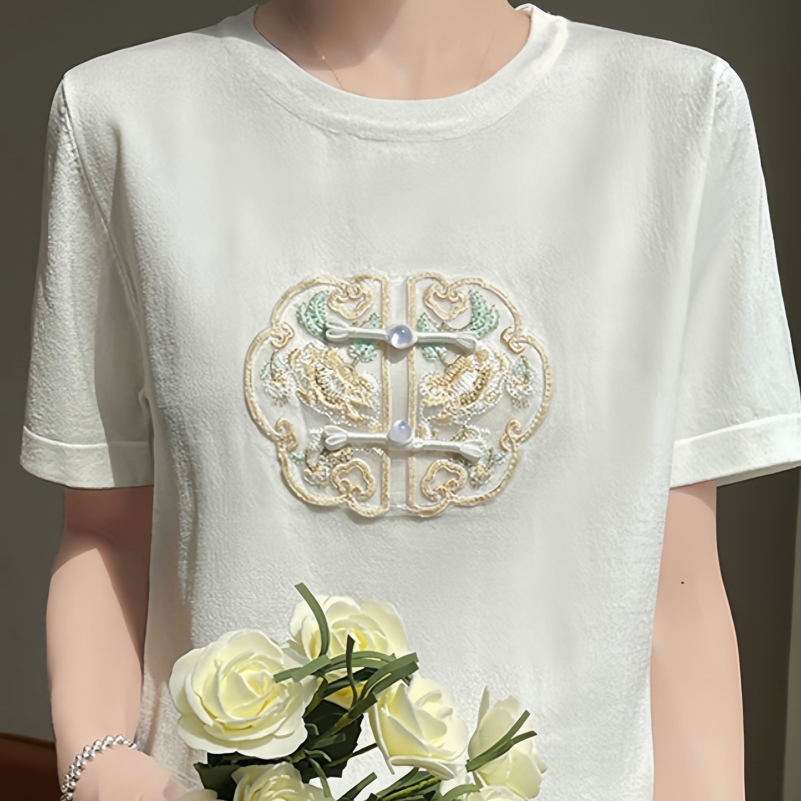 Intangible Cultural Heritage New Chinese Style Ice Silk Embroidered T-shirt for Women- EclatDoré