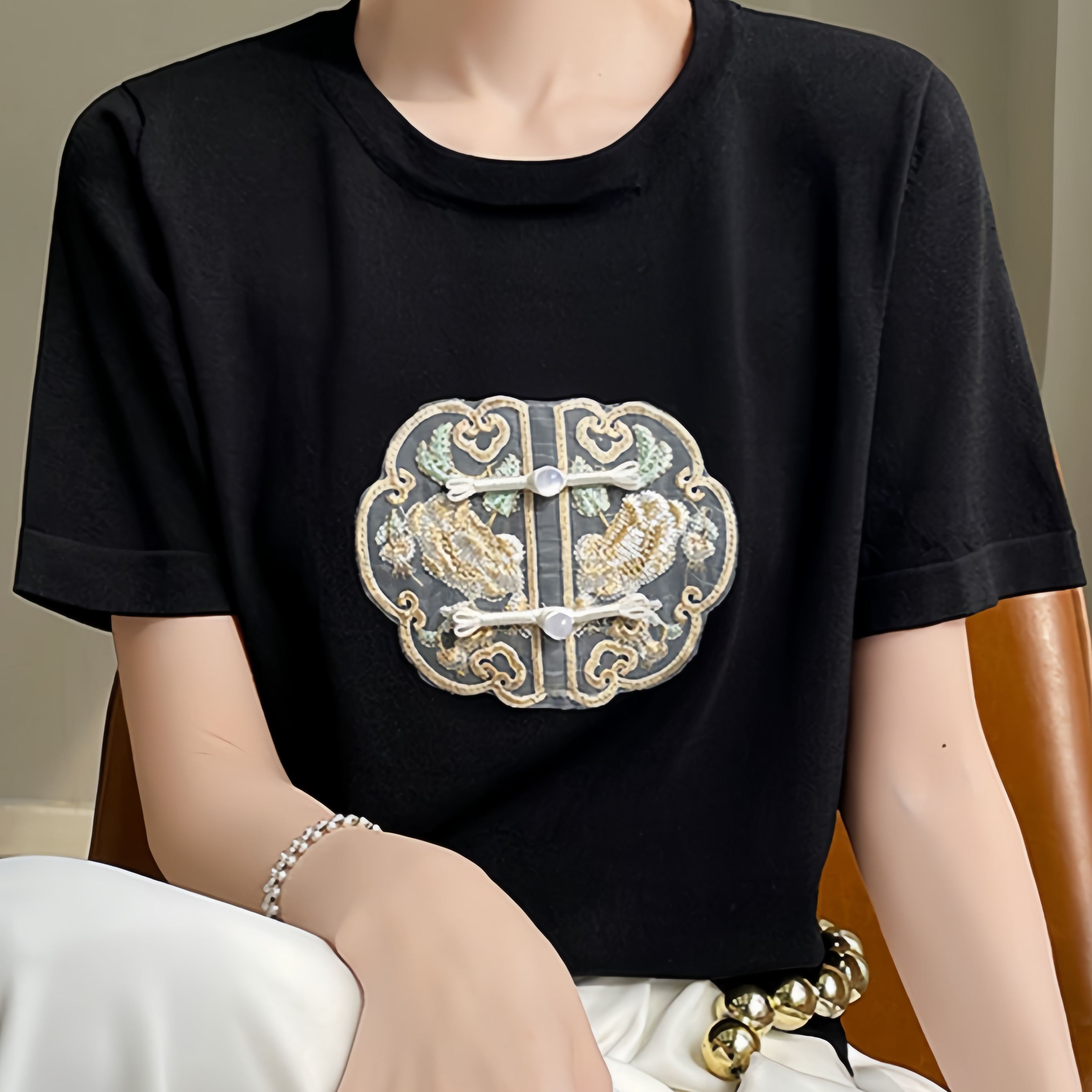 Intangible Cultural Heritage New Chinese Style Ice Silk Embroidered T-shirt for Women- EclatDoré