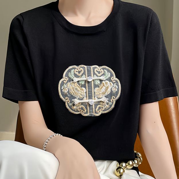 Intangible Cultural Heritage New Chinese Style Ice Silk Embroidered T-shirt for Women- EclatDoré