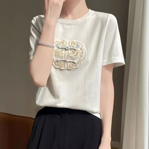 Intangible Cultural Heritage New Chinese Style Ice Silk Embroidered T-shirt for Women- EclatDoré