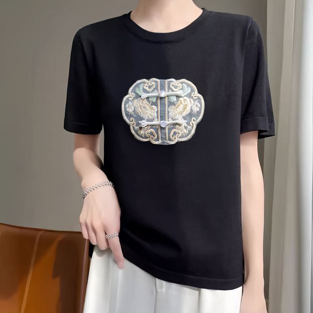 Intangible Cultural Heritage New Chinese Style Ice Silk Embroidered T-shirt for Women- EclatDoré