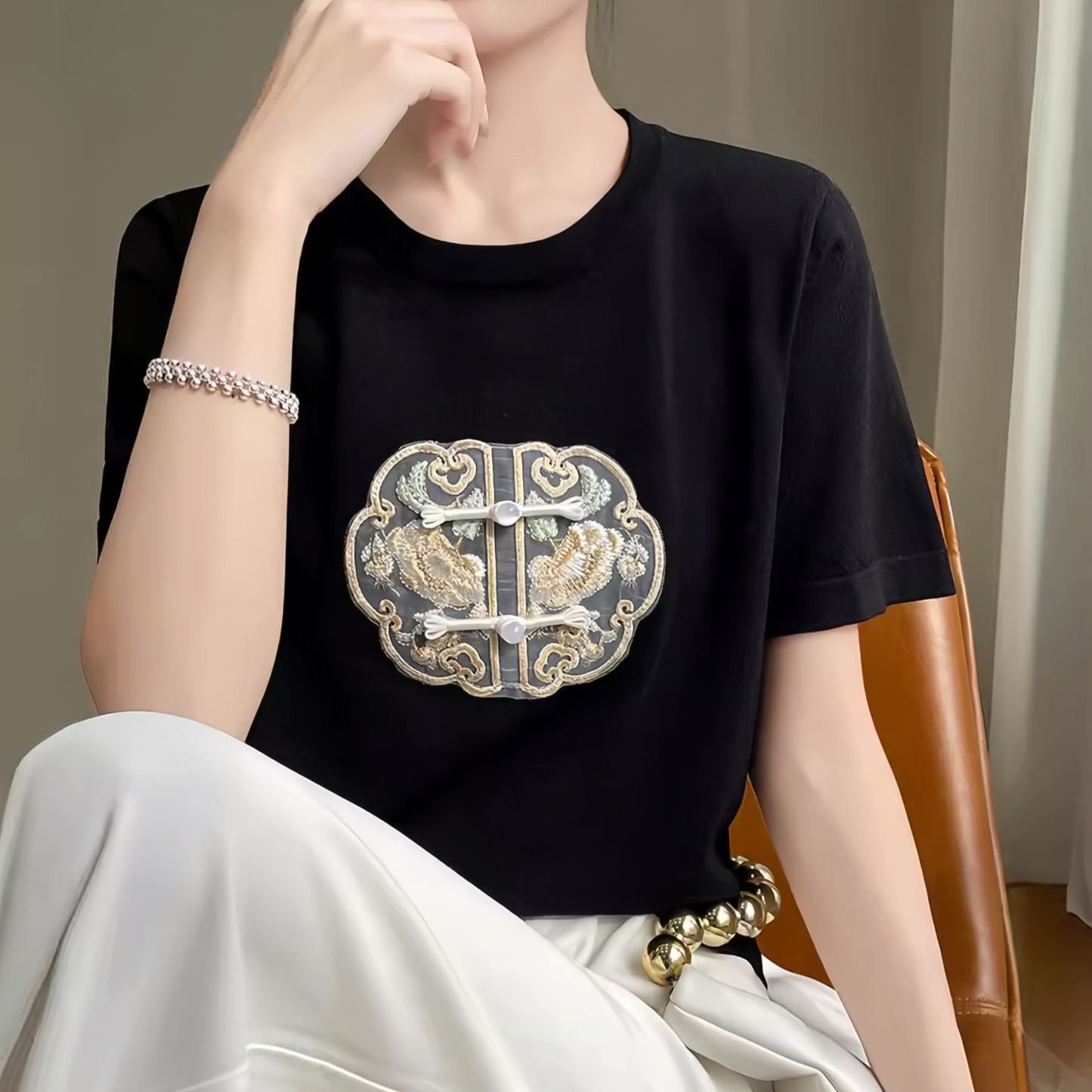 Intangible Cultural Heritage New Chinese Style Ice Silk Embroidered T-shirt for Women- EclatDoré