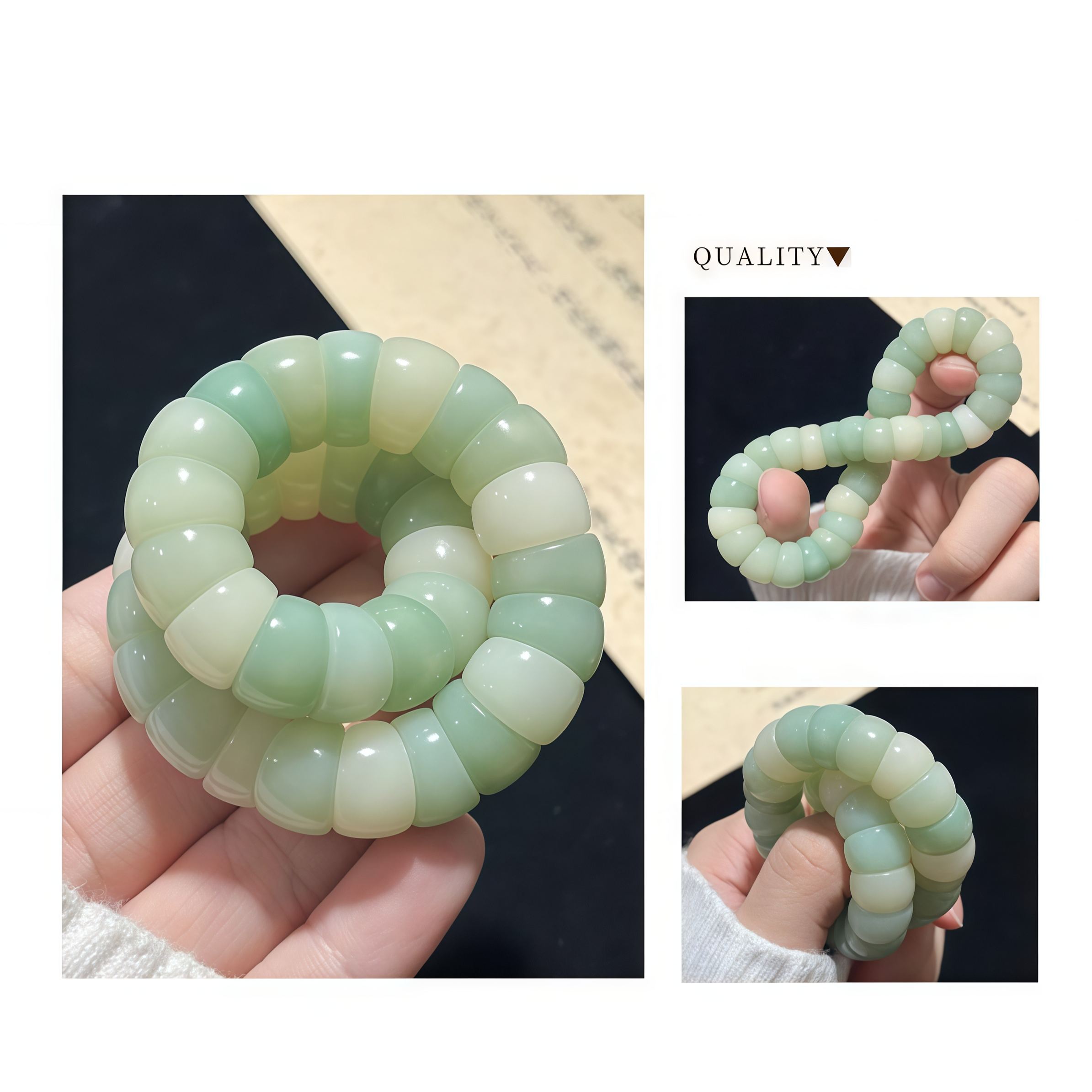 "Green Grape Zen Heart" Light Green Grape Pig Intestine Bodhi Soft Finger Bracelet