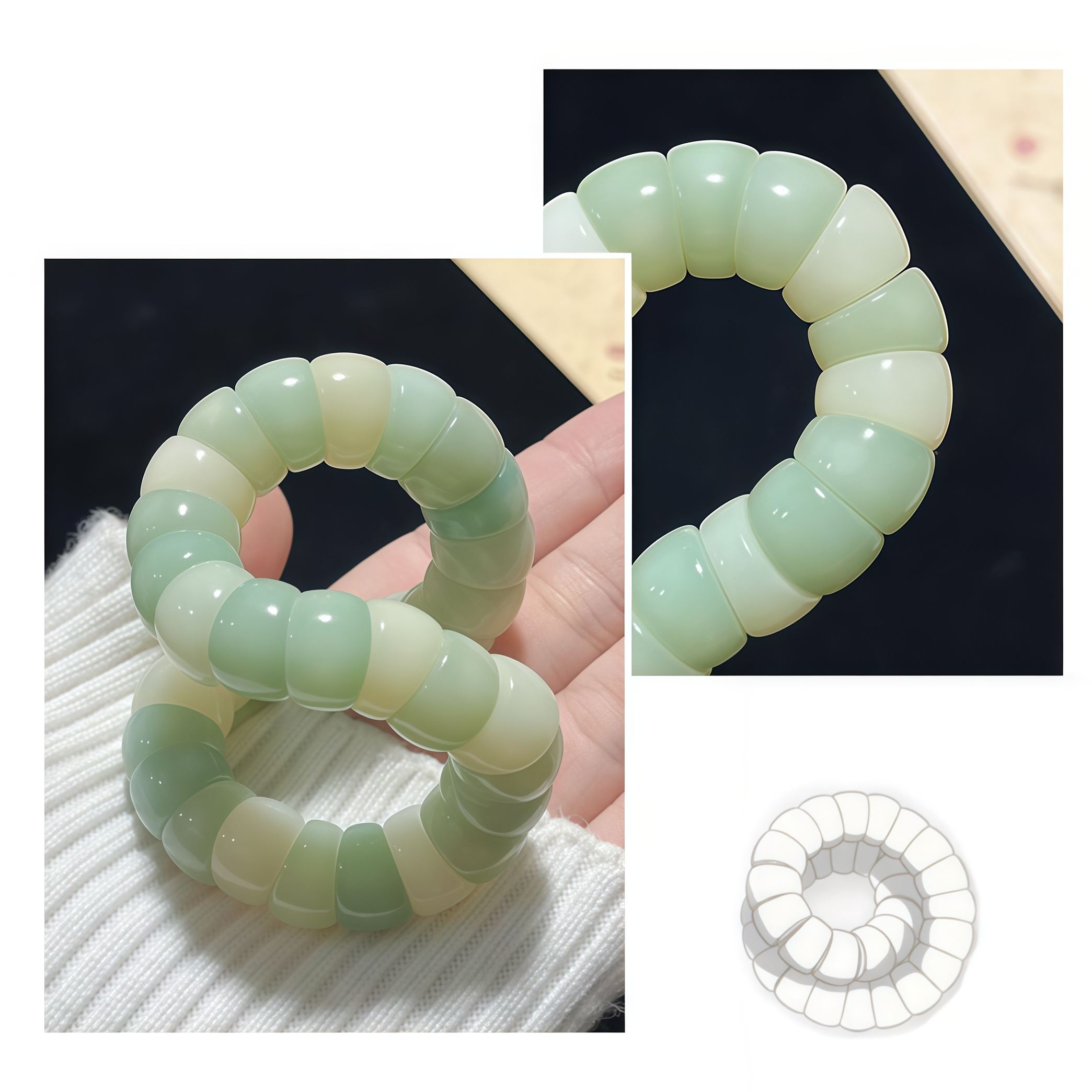 "Green Grape Zen Heart" Light Green Grape Pig Intestine Bodhi Soft Finger Bracelet