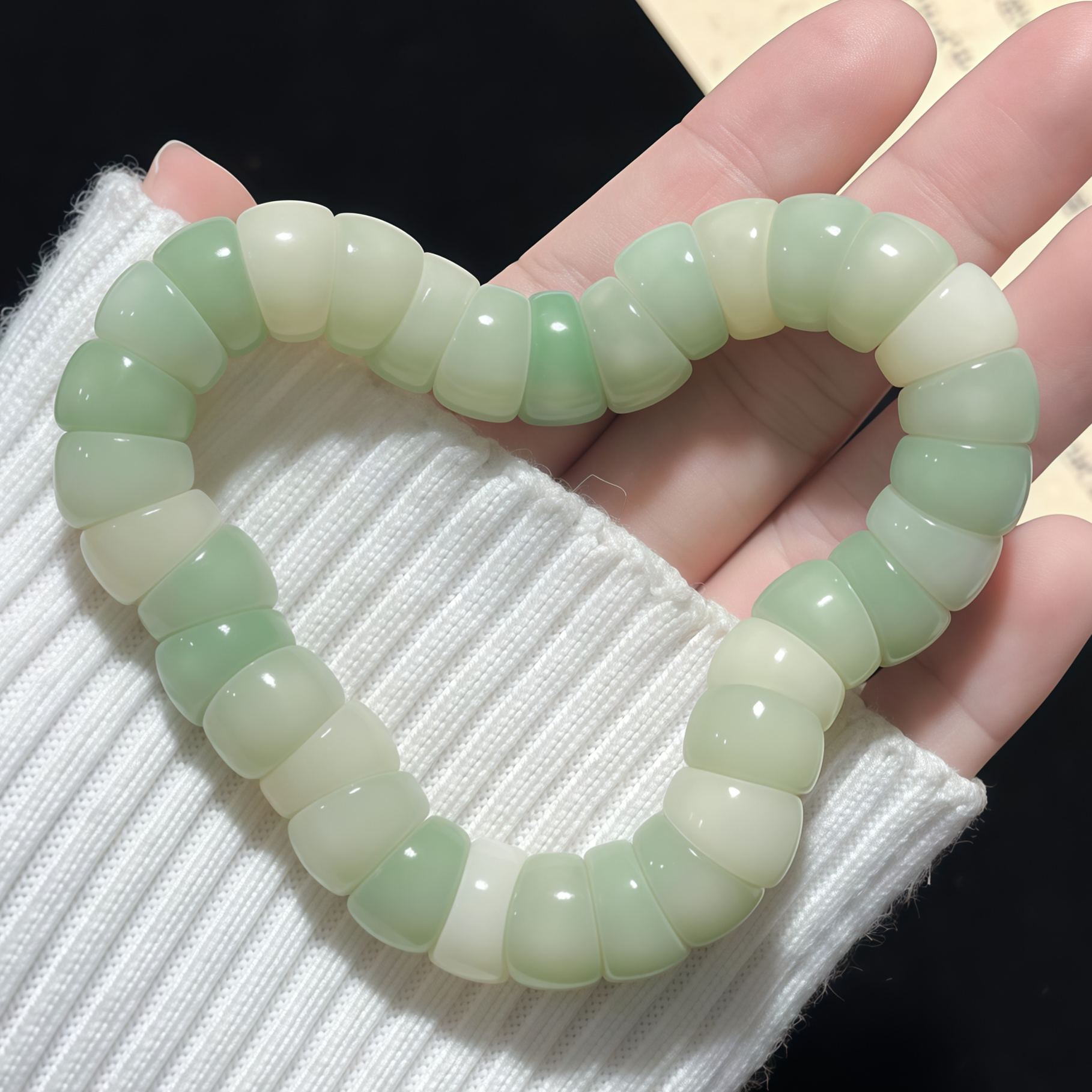 "Green Grape Zen Heart" Light Green Grape Pig Intestine Bodhi Soft Finger Bracelet