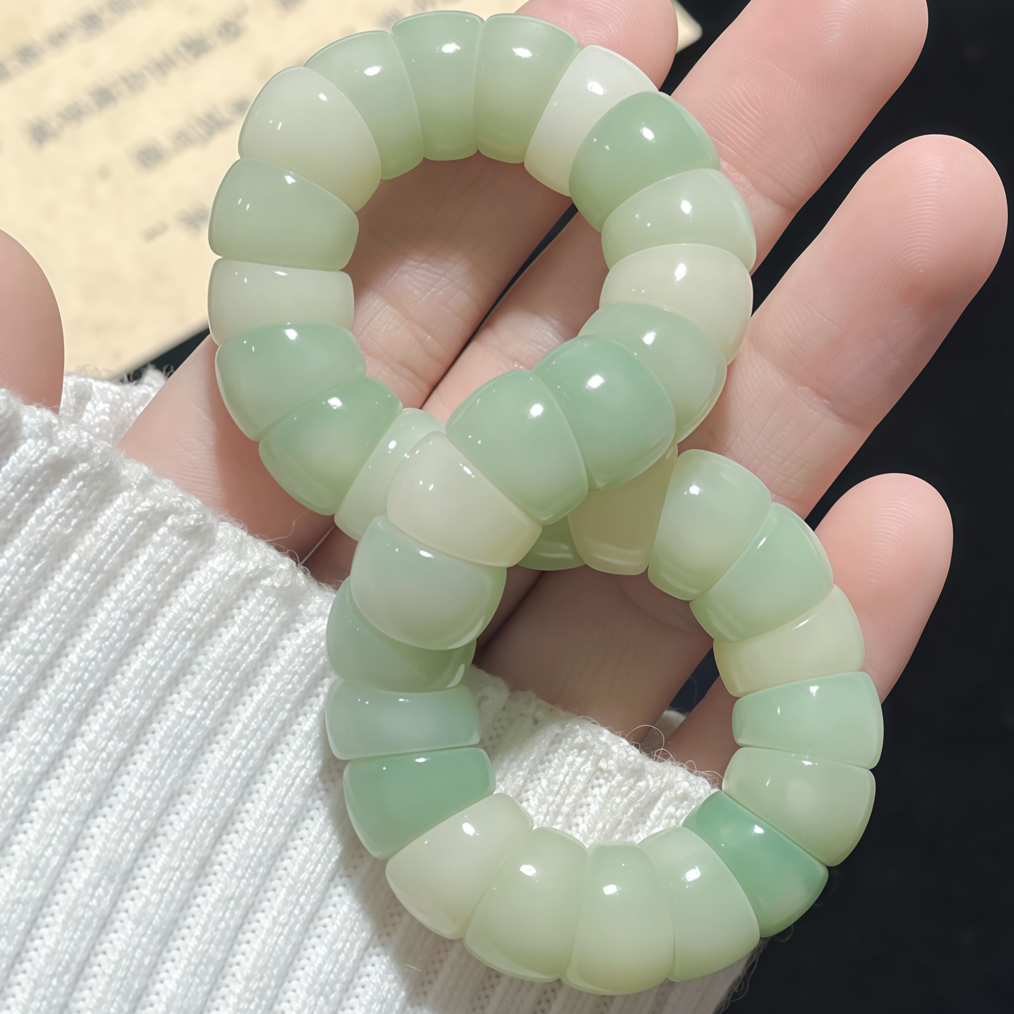 "Green Grape Zen Heart" Light Green Grape Pig Intestine Bodhi Soft Finger Bracelet