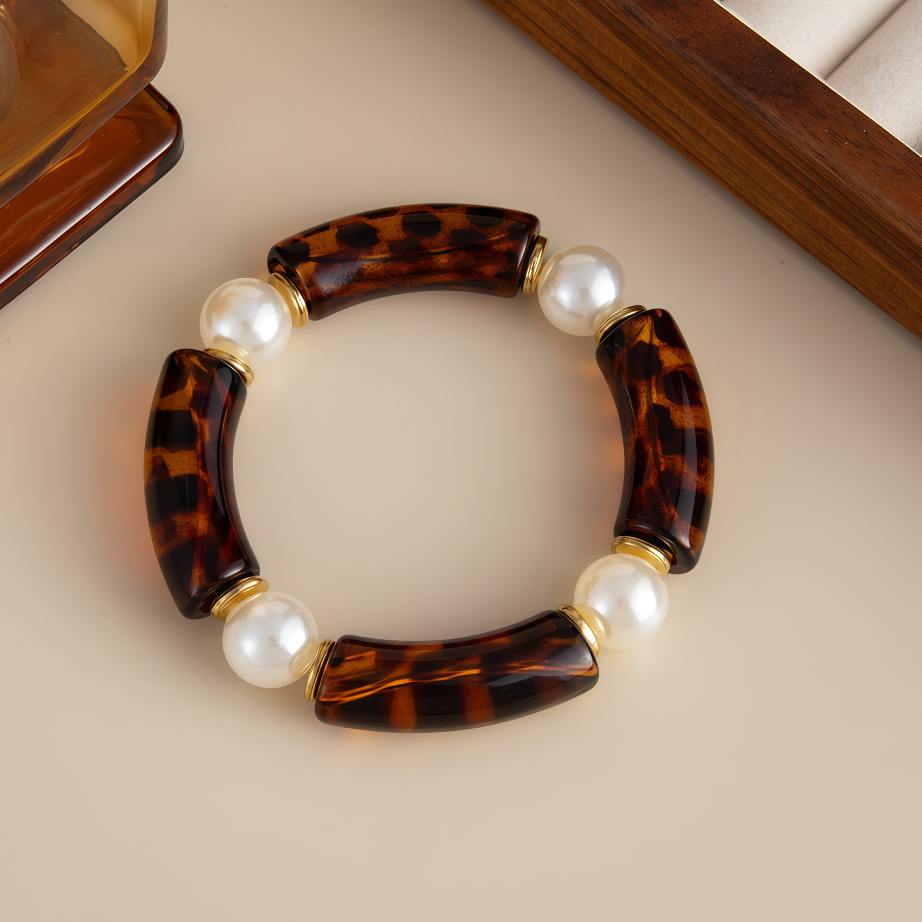Bamboo Rhythm Flowing Light·Bleu-dyed Curved Pearl Bracelet