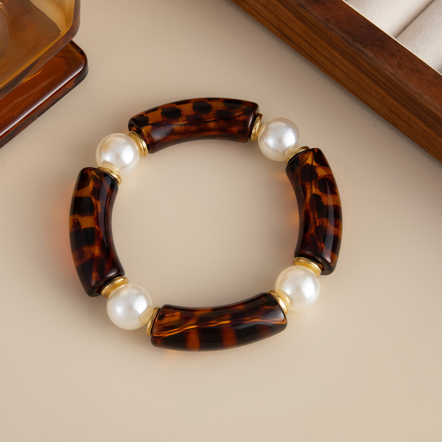 Bamboo Rhythm Flowing Light·Bleu-dyed Curved Pearl Bracelet