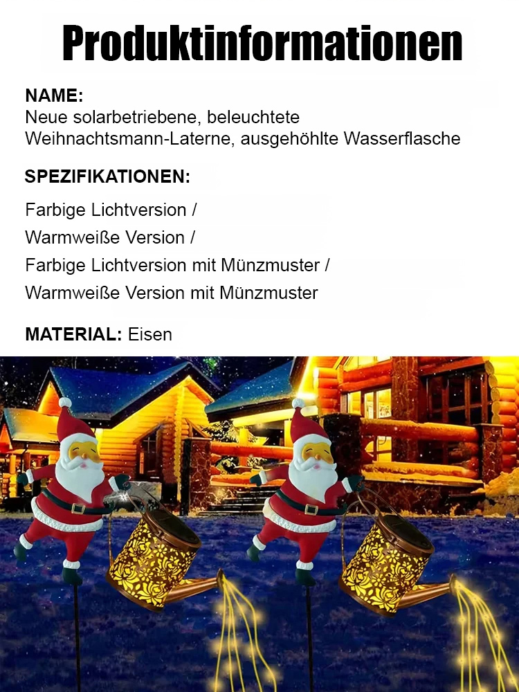 Solarbetriebene Weihnachtsmann-Gartenrasenleuchte.Keine Stromkosten, 100 % Solarenergie, Keine Kabel Erforderlich