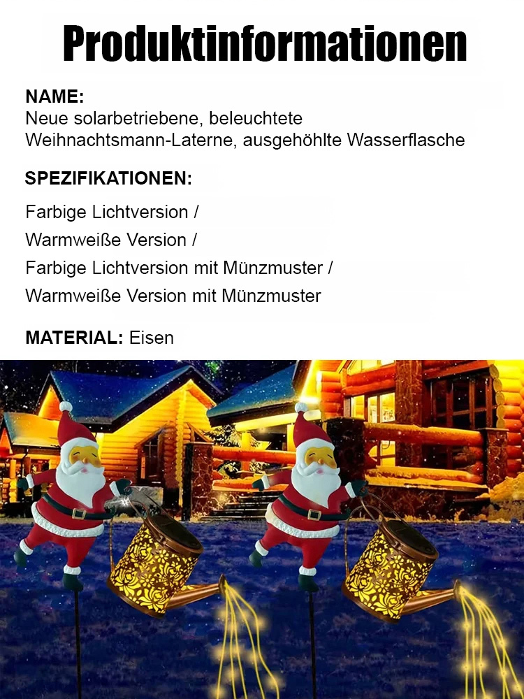 Solarbetriebene Weihnachtsmann-Gartenrasenleuchte.Keine Stromkosten, 100 % Solarenergie, Keine Kabel Erforderlich