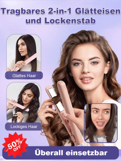 【Überall Einsetzbar】Tragbares 2-In-1 Glätteisen Und Lockenstab. Locken In Nur Drei Sekunden – Schonend Für Das Haar, Für Geschmeidiges Und Glänzendes Haar