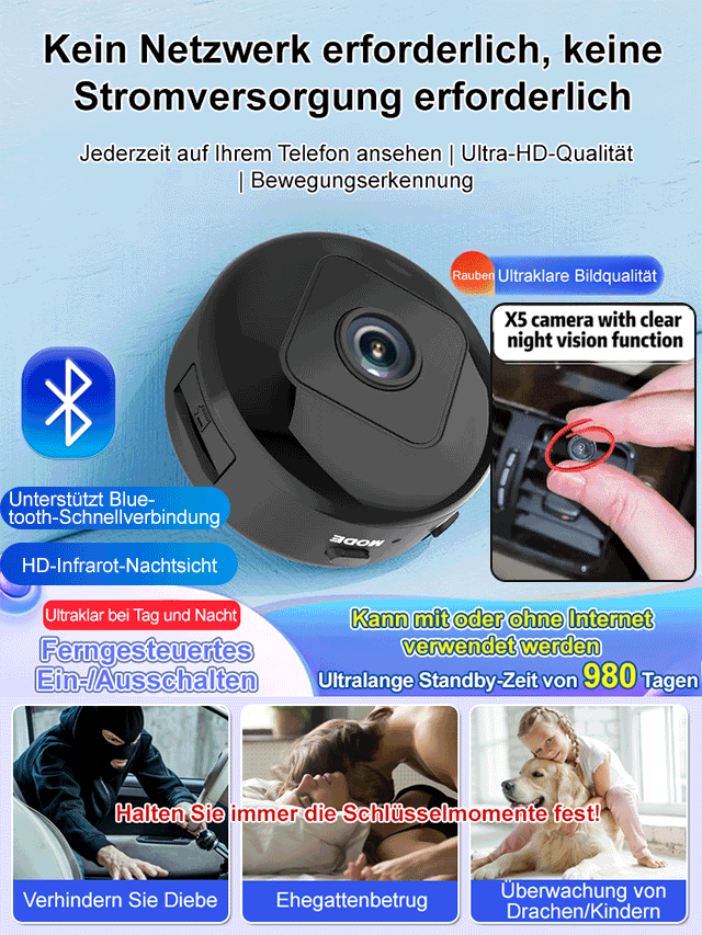 【Ultralange Akkulaufzeit】Kabellose Kamera.Kein Anschließen erforderlich + lange Akkulaufzeit