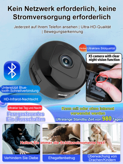 【Ultralange Akkulaufzeit】Kabellose Kamera.Kein Anschließen erforderlich + lange Akkulaufzeit