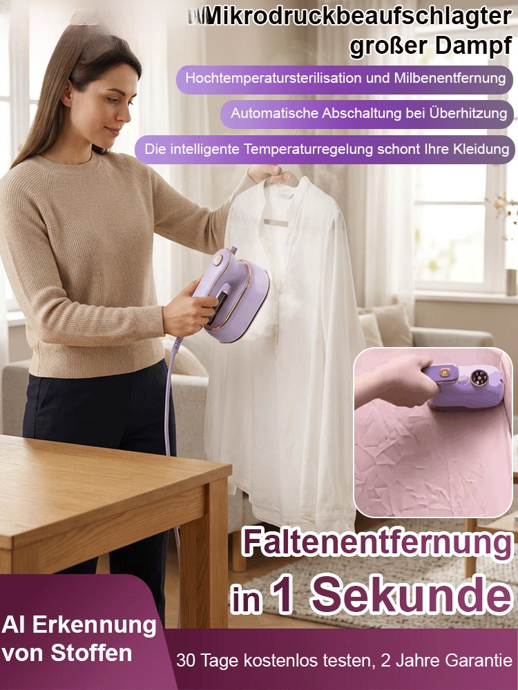【AI-Stofferkennung】1-Sekunden Faltenentferner Hand-Dampfbügler. Sterilisation und Milbenentfernung.Verwandeln Sie sich im Handumdrehen in neue Kleidung