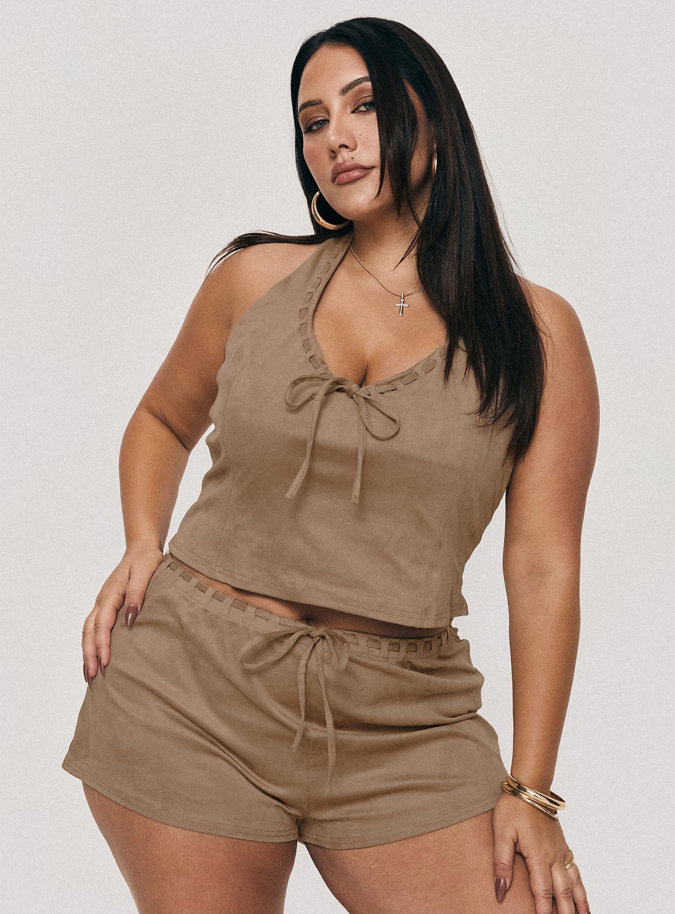 Eternal Youth Faux Suede Top Taupe Curve