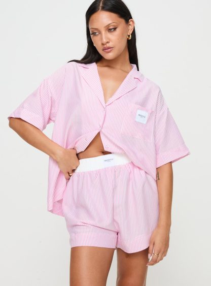 Early Riser Sleep Shorts Pink Stripe