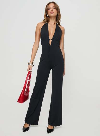 Rinaldi Plunge Neck Jumpsuit Black