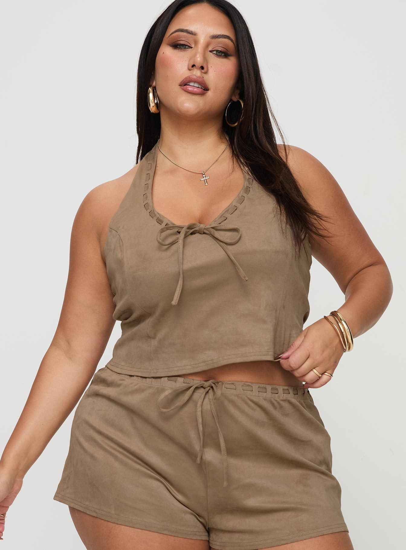 Eternal Youth Faux Suede Top Taupe Curve