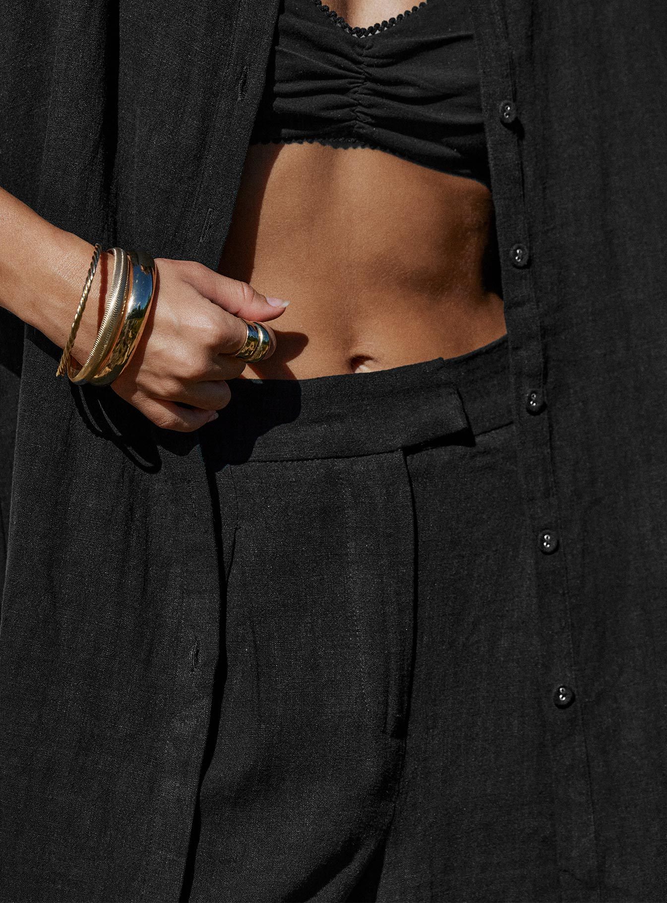 Zenia Linen Blend Pants Black