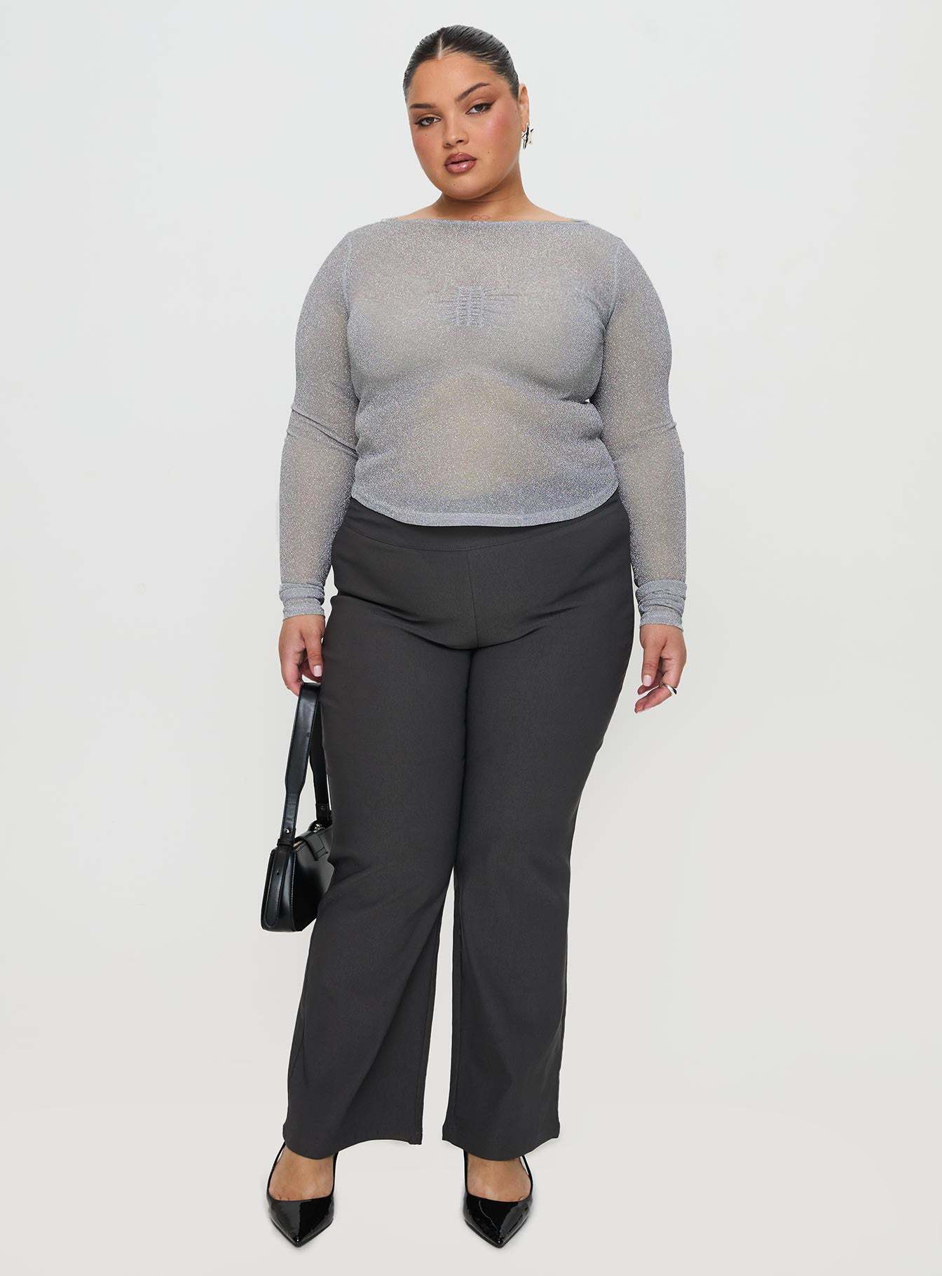 Crystal Clear Long Sleeve Mesh Top Silver