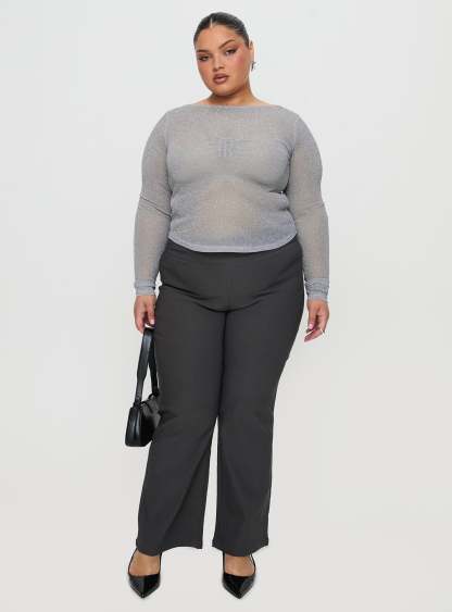 Crystal Clear Long Sleeve Mesh Top Silver