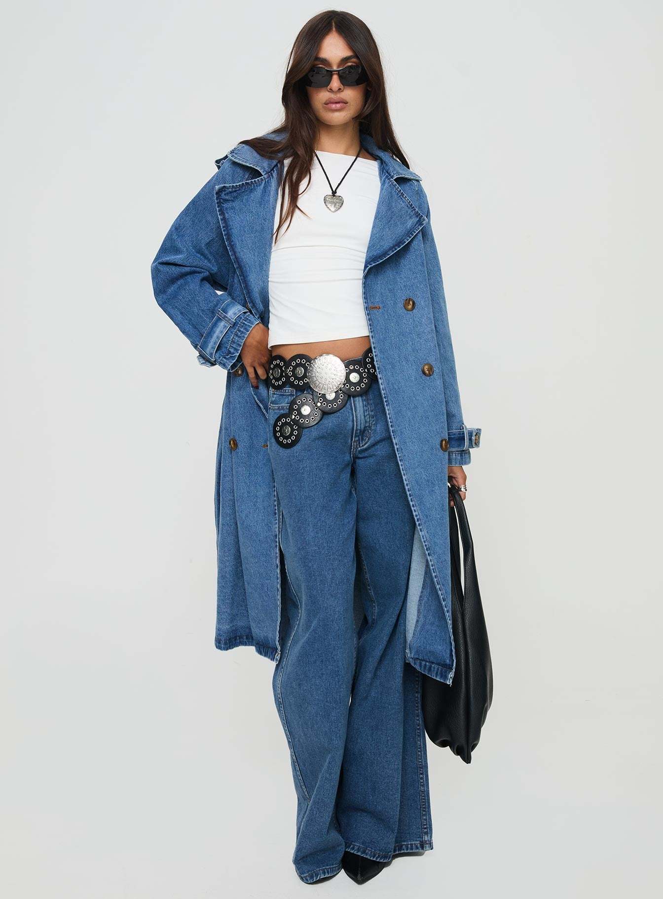 Honeyed Denim Trench Coat Mid Wash
