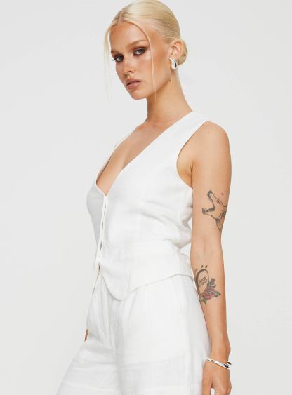 Ginger Linen Blend Vest White
