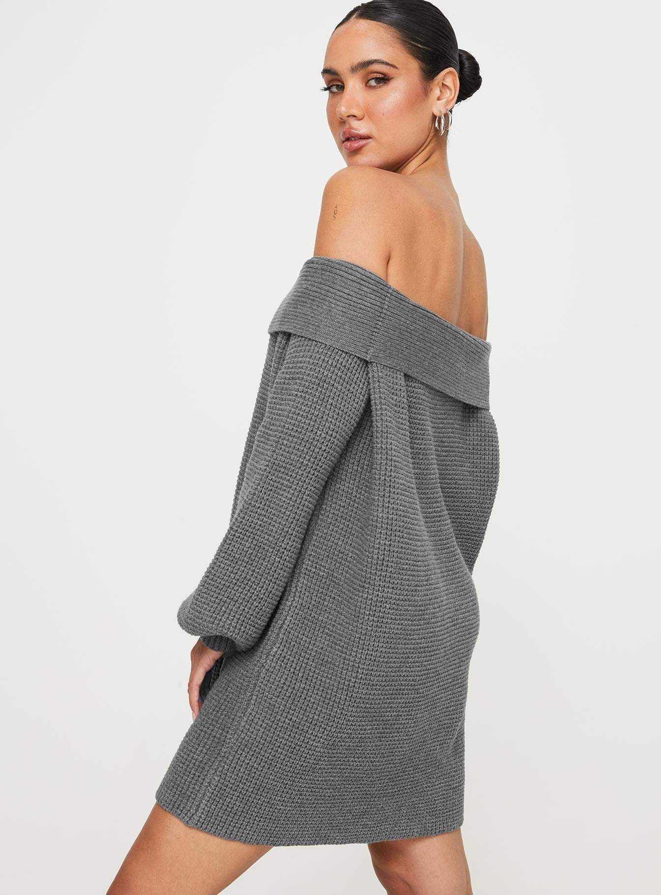 Deya Off The Shoulder Mini Dress Grey