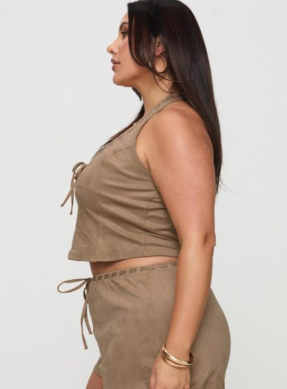 Eternal Youth Faux Suede Top Taupe Curve