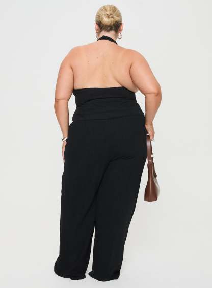 Clouded Linen Blend Vest Top Black Curve
