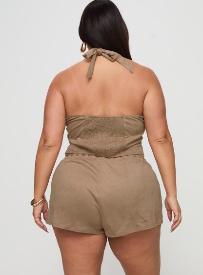 Eternal Youth Faux Suede Short Taupe Curve