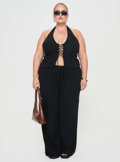 Clouded Linen Blend Vest Top Black Curve