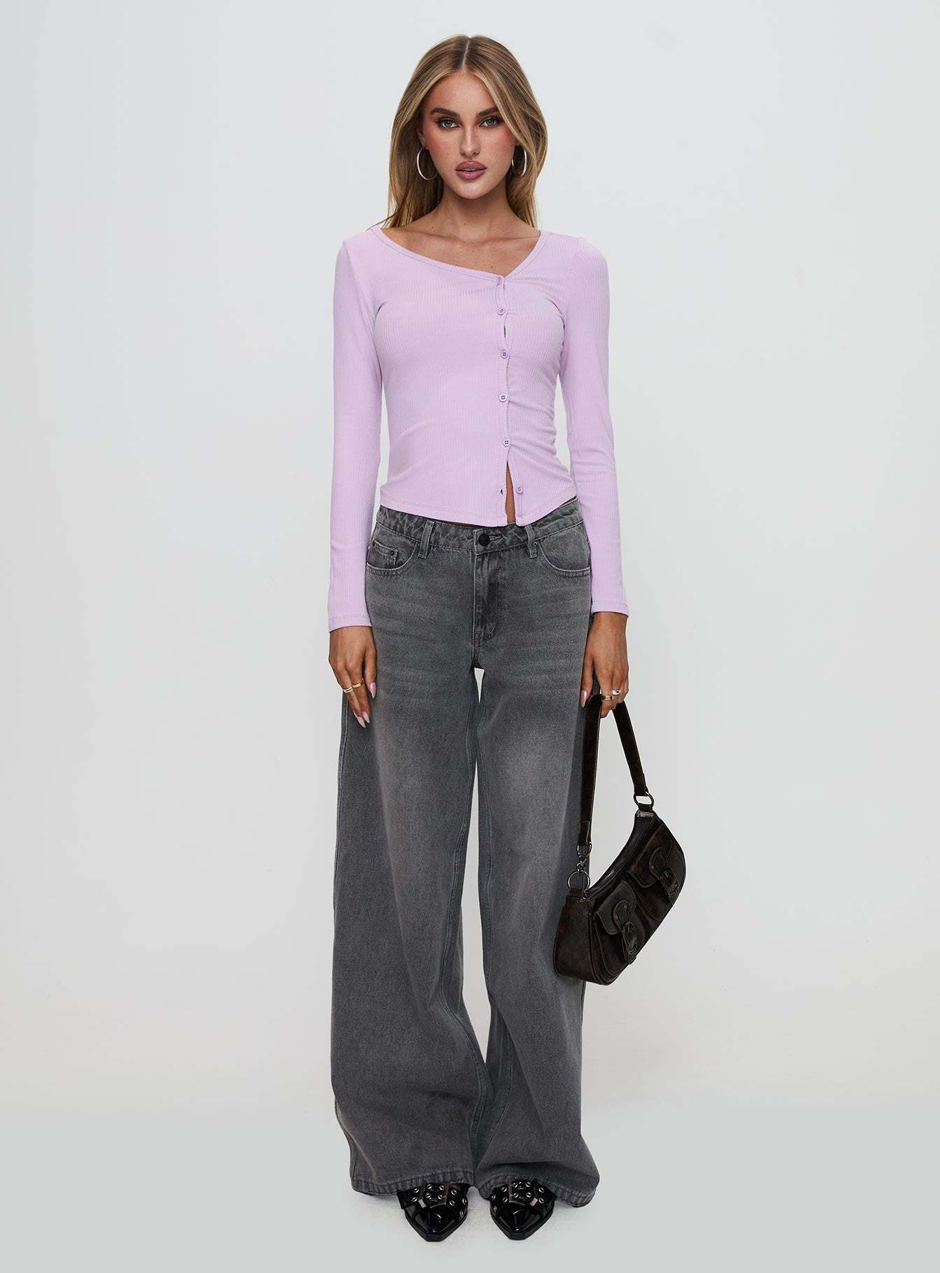 Sadira Long Sleeve Button Up Top Lilac