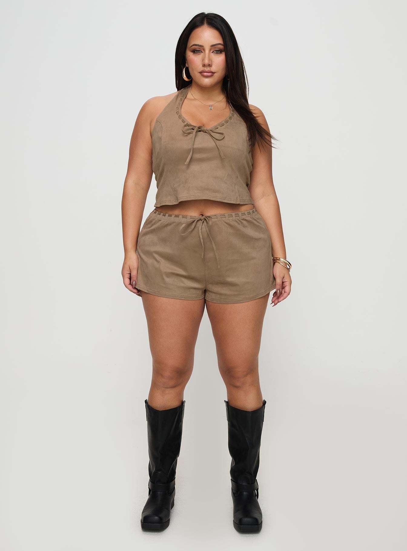 Eternal Youth Faux Suede Top Taupe Curve