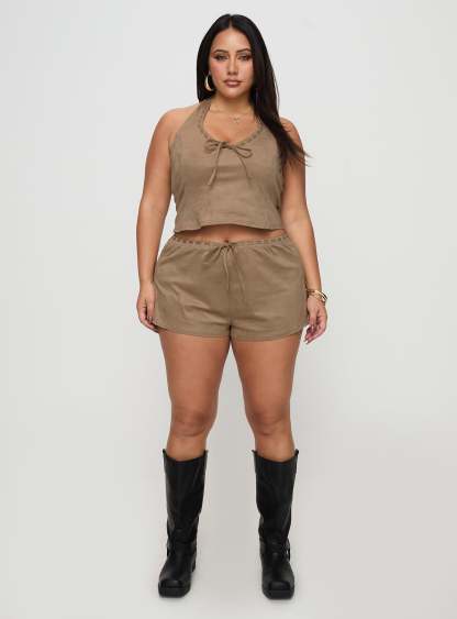 Eternal Youth Faux Suede Top Taupe Curve