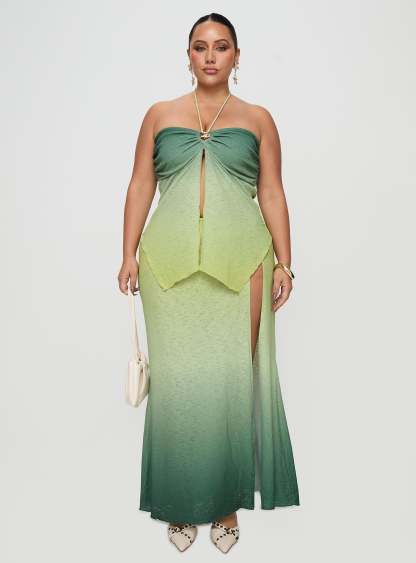 Star Girl Maxi Skirt Green Ombre Curve