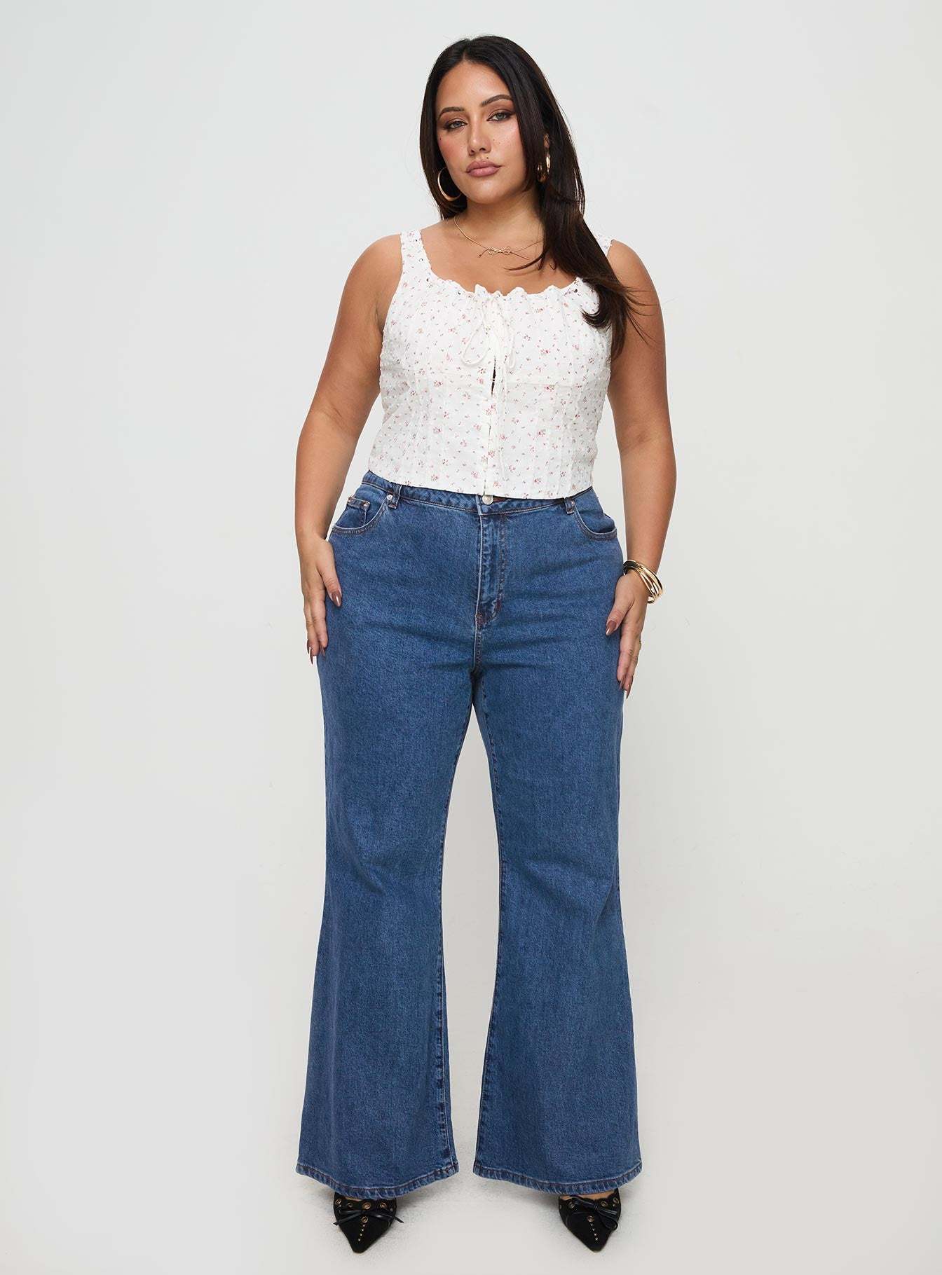 Lucille High Rise Flare Leg Jeans Mid Wash Curve